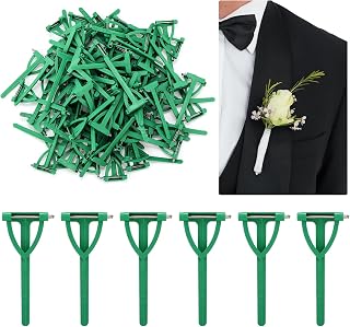 Leinuosen 100 Pcs Boutonniere Safety Pins, T-Shaped Plastic Corsage Pins Brooch Safety Clips for Men Bride Groom Boutonniere Supplies for Wedding Festivals Birthday, Green(Triangle)