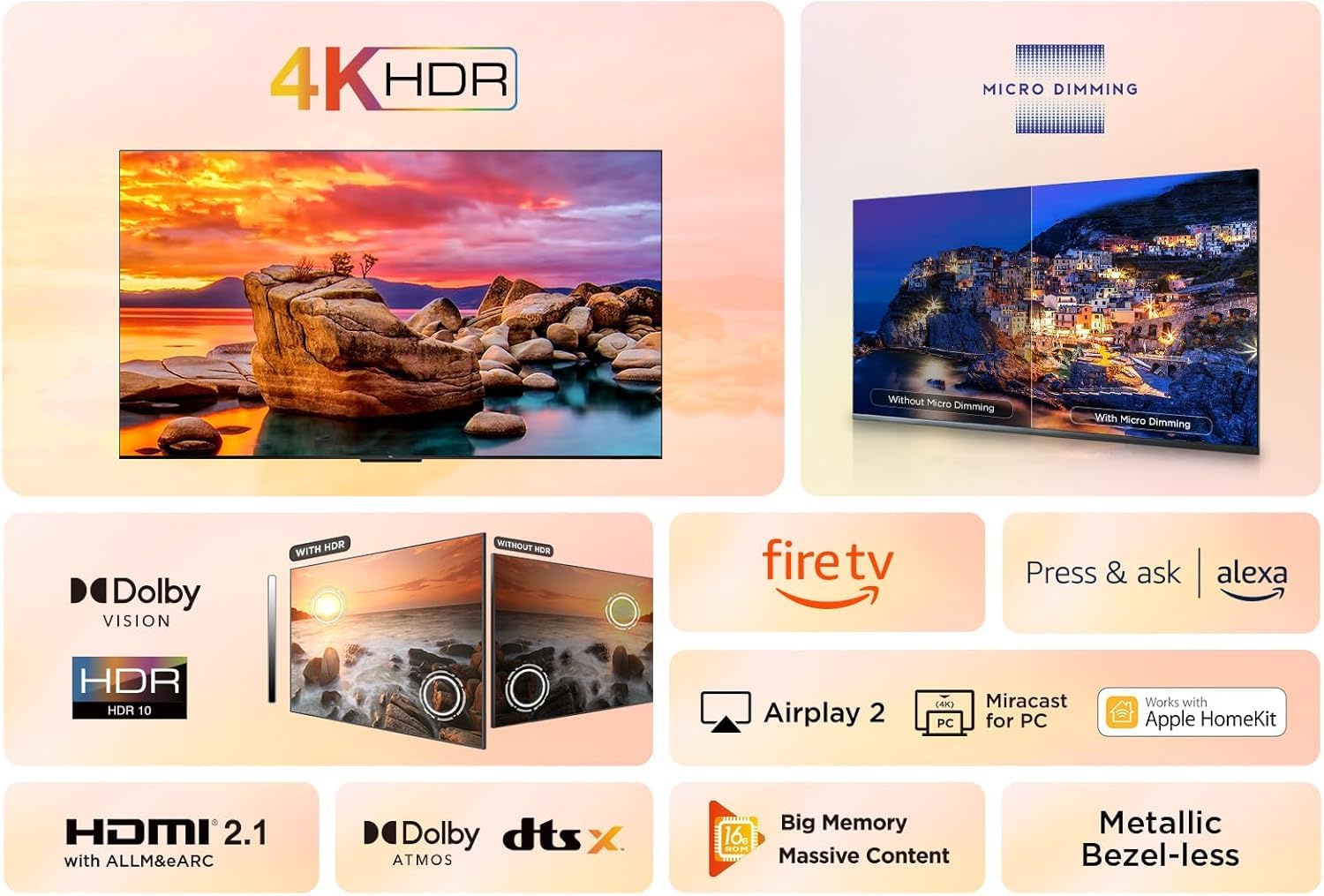 TCL 43PF650 43-inch TV 4K Ultra HD, HDR TV, Smart LED e Fire TV (Dolby Vision, Dolby Atmos, DTS, HDR 10, Alexa built-in, Airplay2, Miracast)
