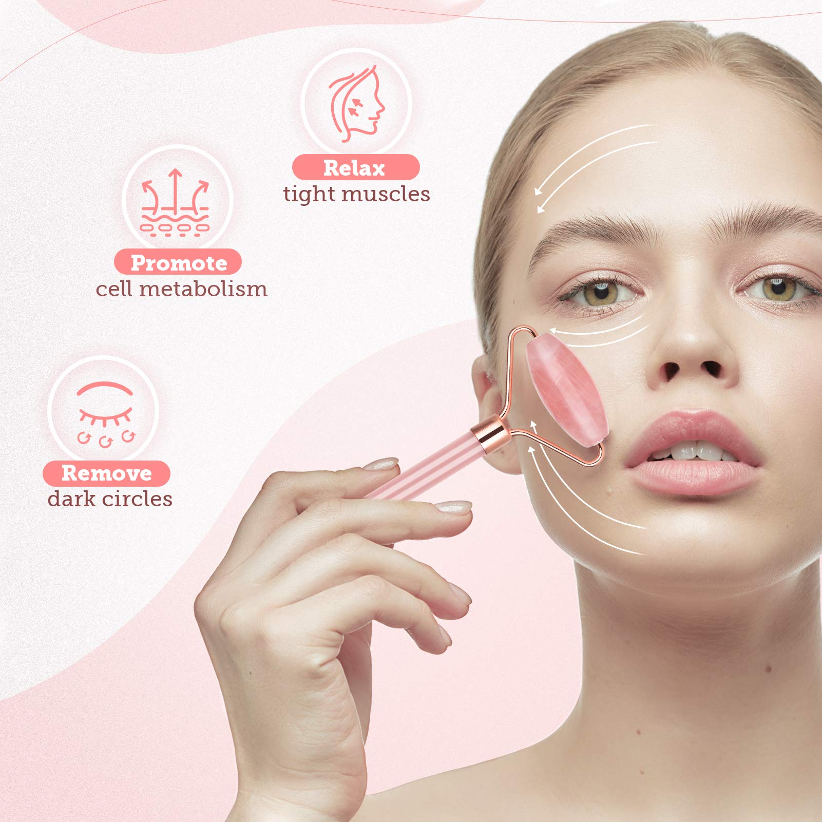 Rose Quartz Facial Roller Jade Roller Face Roller Massager for Face
