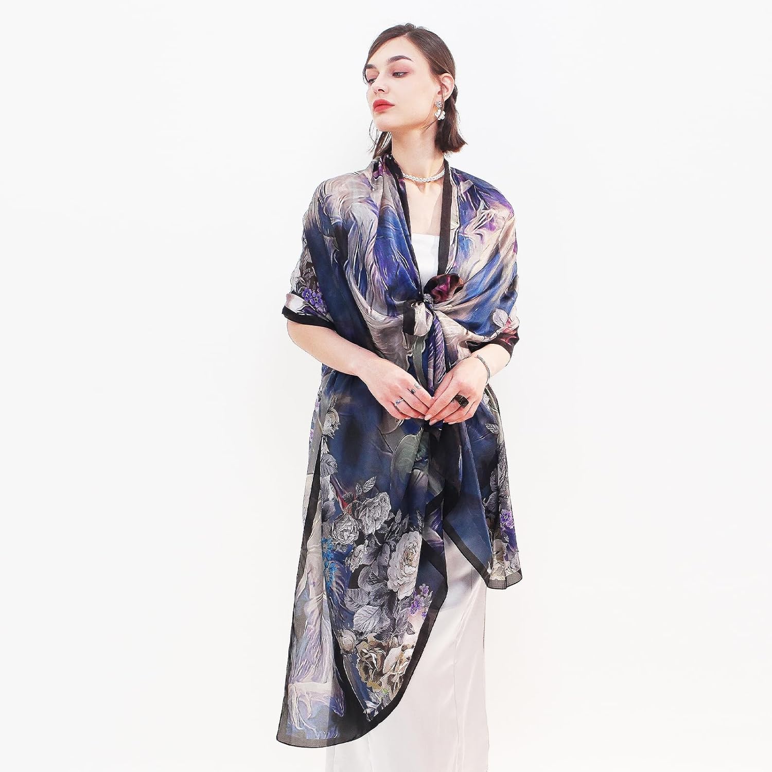 DANA XU Women's 100% Mulberry Silk Pashmina Shawl and Wraps Extra Large Floral Scarf for Evening Dresses, Soft Oversized - Image 8