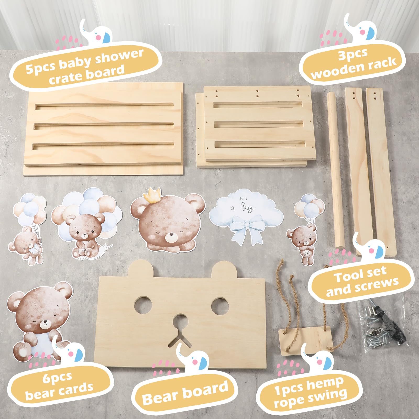 Cinnvoice Geschenkkörbe für Babypartys, mit Aufhänger, Holzkiste, Schrank, Bärenkarten, Dekoration, Kiste für Babys, Jungen, Mädchen, Schwangerschaft, neue Eltern, Geschenke (Blau, It's a Boy)
