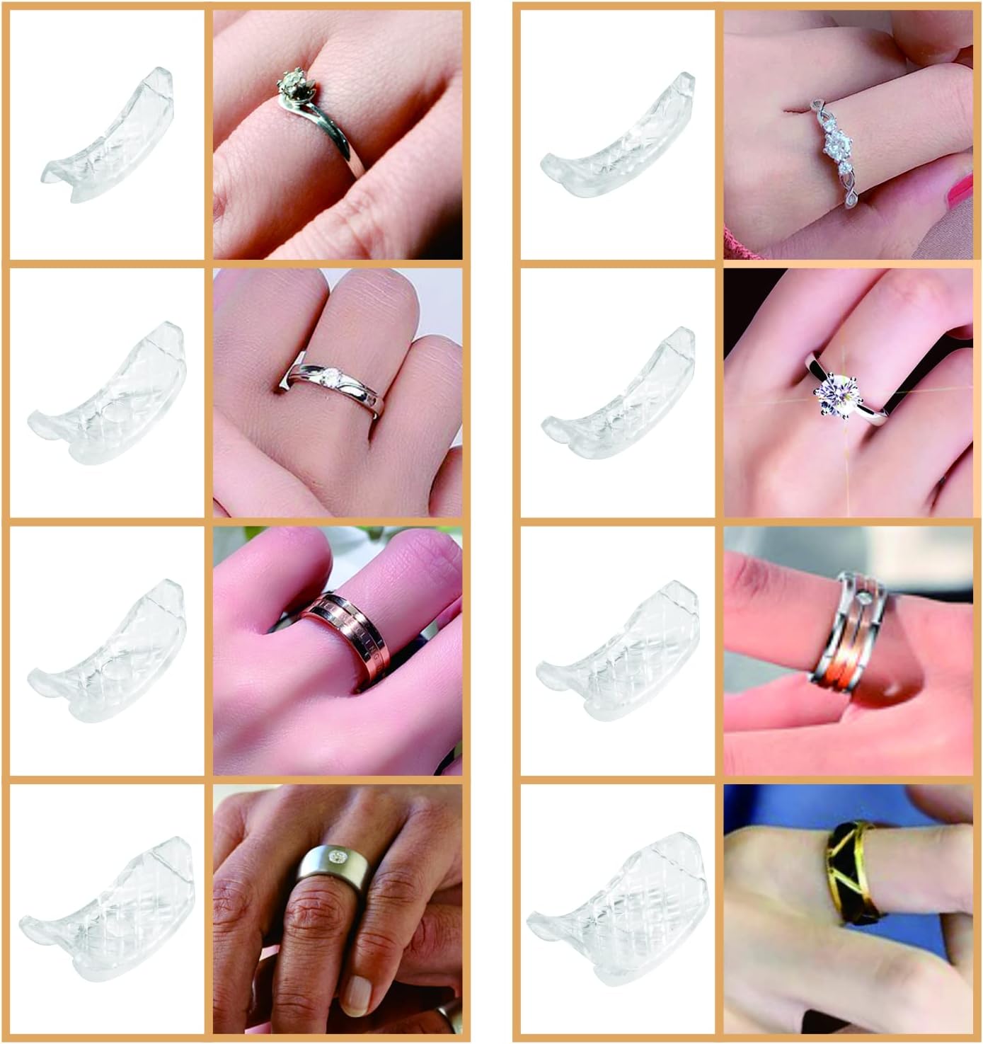 Invisible Ring Size Adjuster for Loose Rings-8 Pack,8 Sizes,Jewelry Ring Sizer Reducer Spacer Ring Guard for Any Rings
