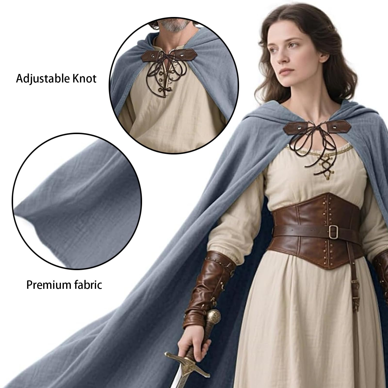 Mantello medievale in lino, mantello con cappuccio, mantello rinascimentale, abbigliamento unisex, Halloween, Carnevale, Medievale, Cappotto con cappuccio (grigio)