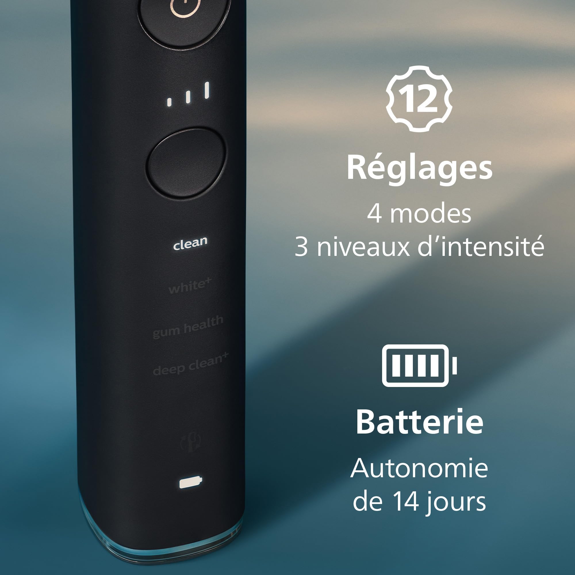 Philips Sonicare DiamondClean Smart 9400 - Brosse à dents électrique avec application, Capteur de pression, Détection de la tête de brosse, 4 modes de brossage, 3 niveaux d'intensité, Noir, HX9917/89