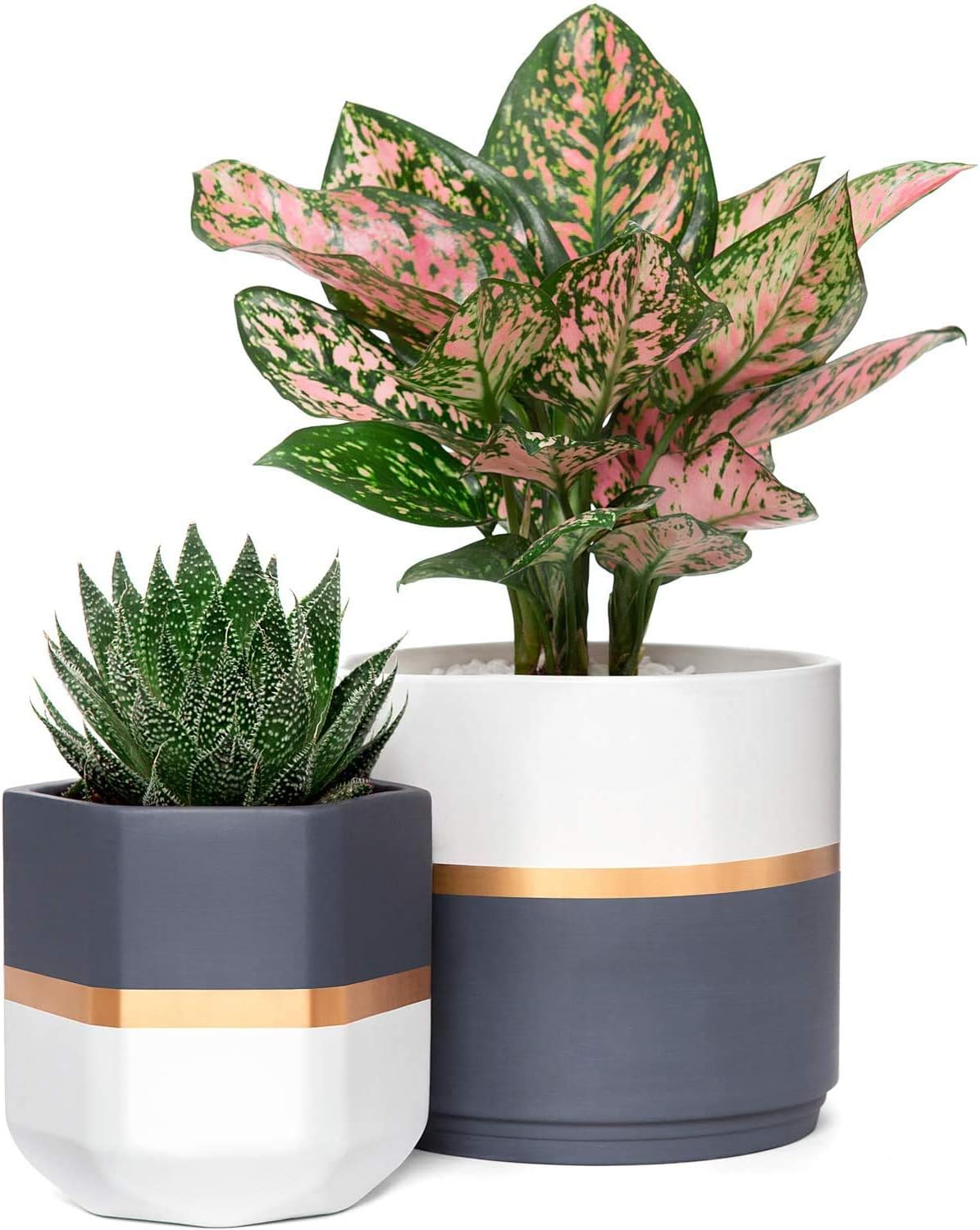 Mkouo Ceramic Planters 12.7cm and 16cm Indoor Flower Plant Pot Set of 2