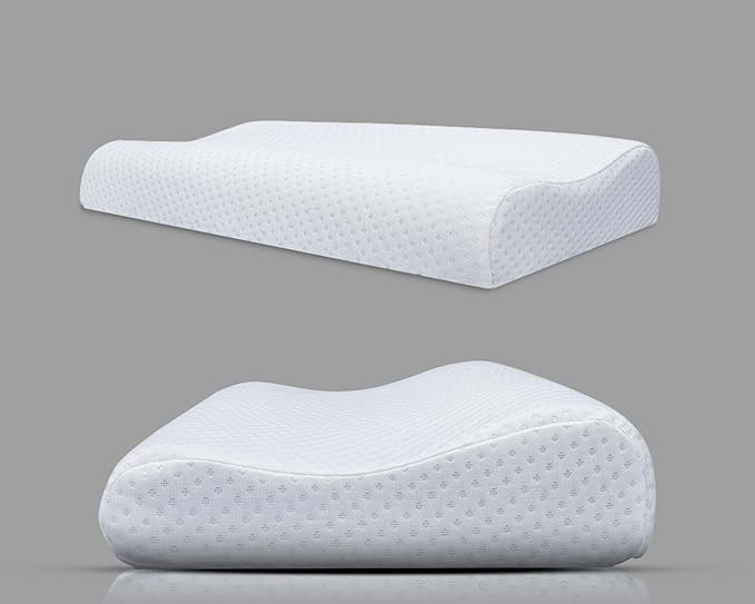 Memory Foam Contour Pillow for Neck Pain Relief | Orthopedic Cooling Design | Ergonomic Pillow for Back, Side, Stomach Sleepers | Washable Cover (White, Small)
