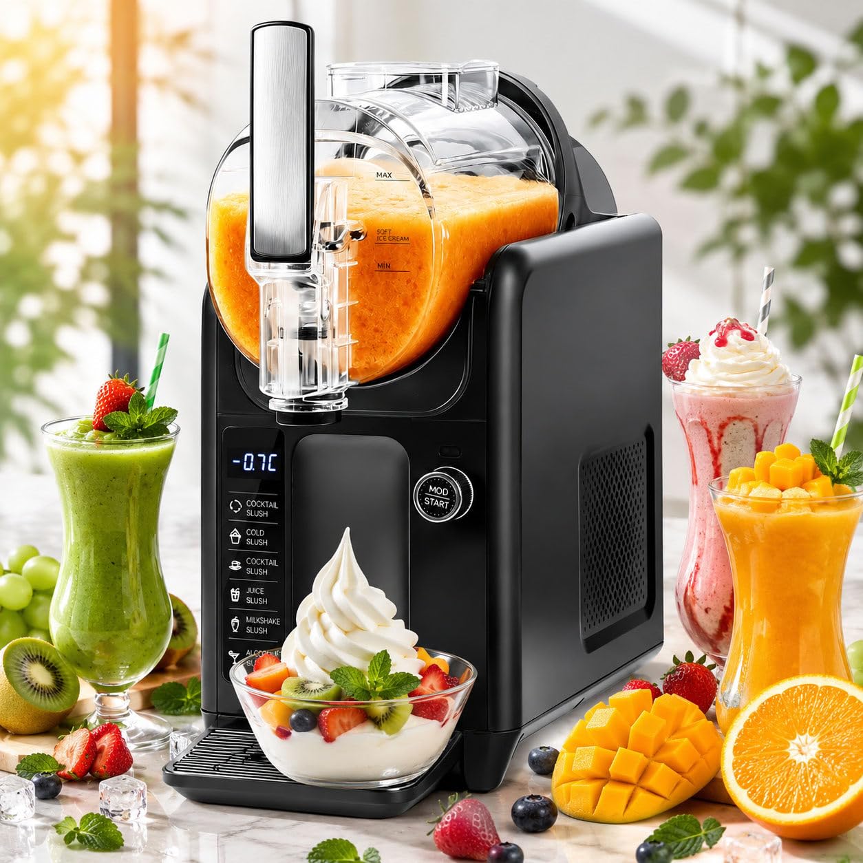 DIUNAOZI Slushie Maker Machine with 6 Preset Programs,2L Capacity,Cocktail & Frappé Maker, Self-Cleaning Slush Machine, Milkshake and Smoothie Maker for Home Parties,185W Black-220v