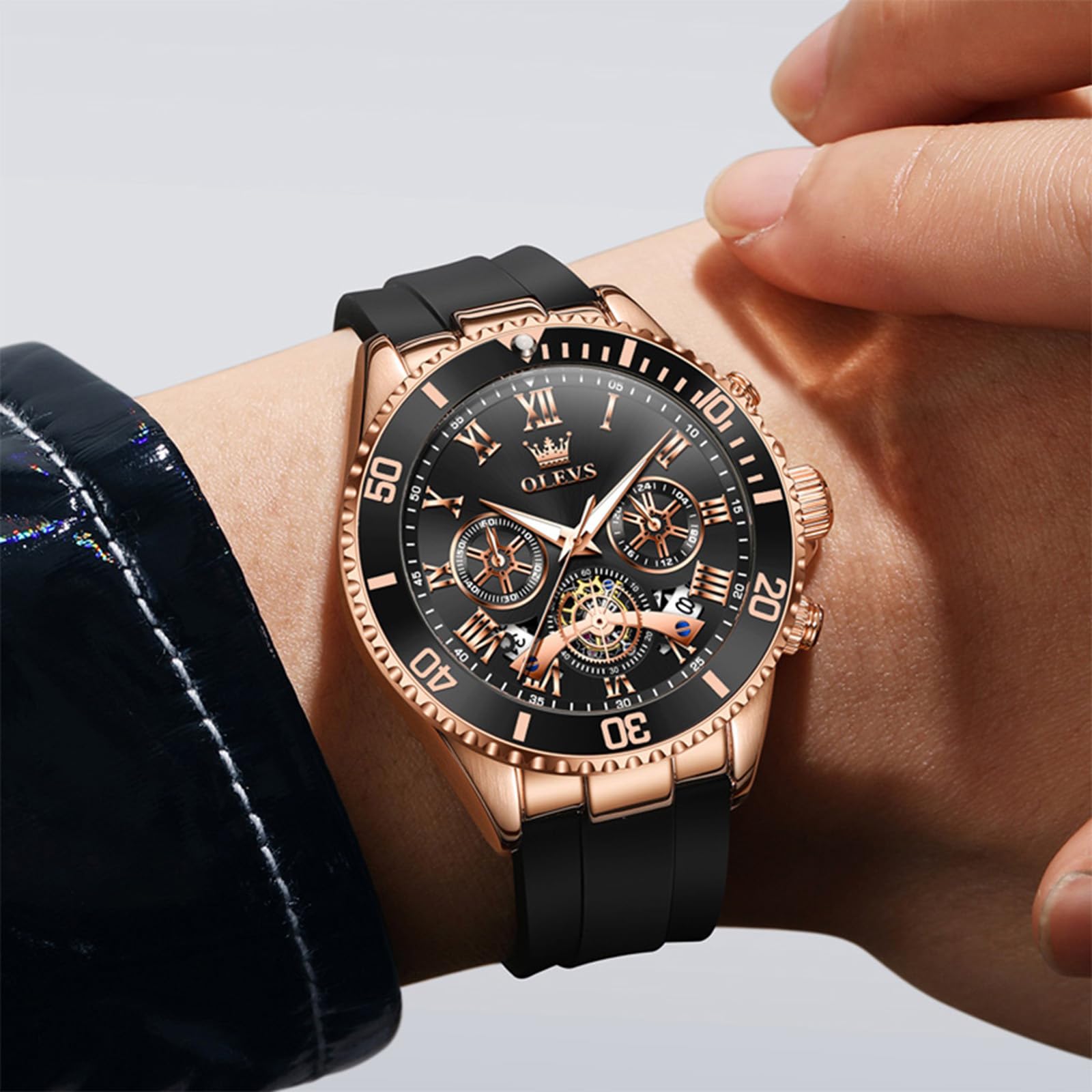 OLEVS Herren Quarzuhr Chronograph Silikonarmband 30M Wasserdicht Armbanduhr