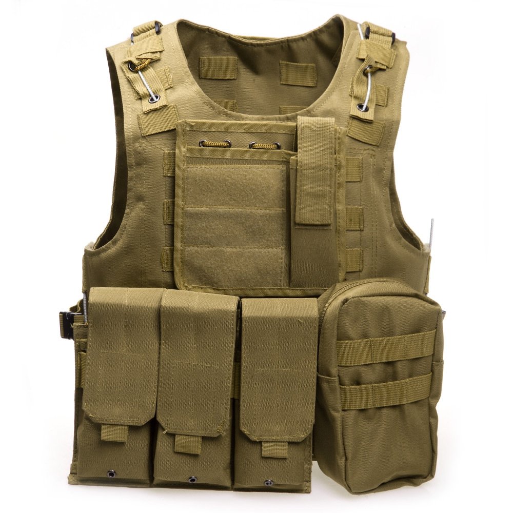 Chaleco táctico para caza al aire libre Molle Chaleco Multi-bolsillo Paintball de entrenamiento (Khaki)
