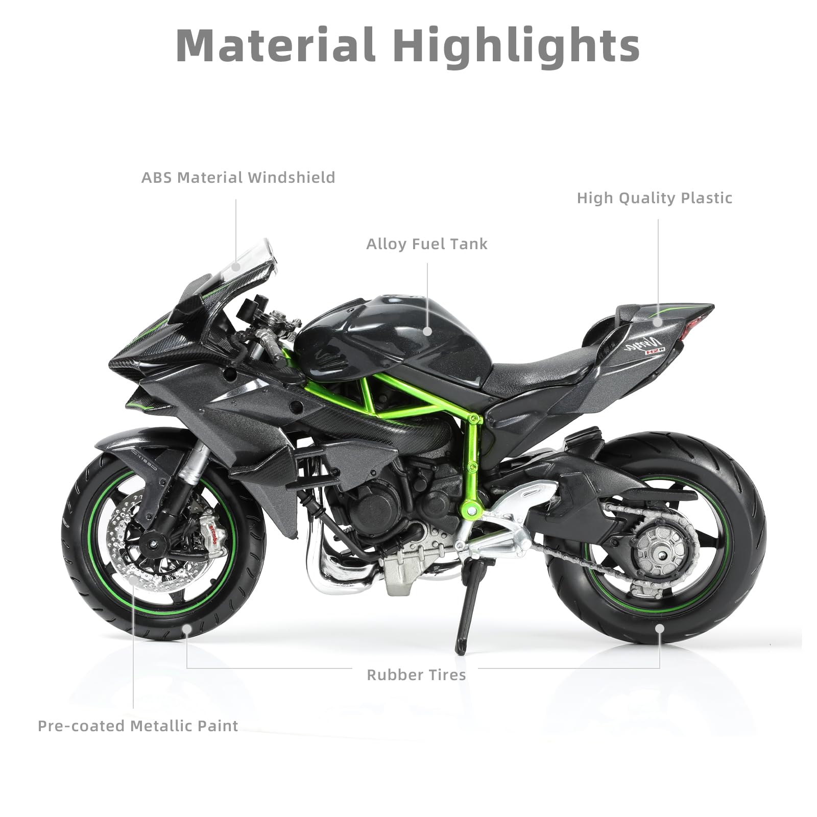 Compatibile per moto Kawasaki Ninja H2R 1:12 giocattolo in metallo pressofuso mini moto giocattolo per ragazzi e adulti nero modello moto regalo da collezione
