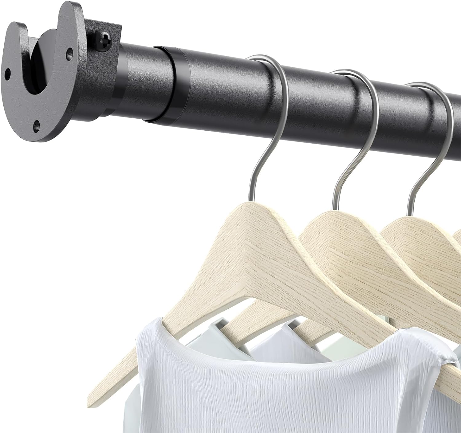 Closet Rods for Hanging Clothes, 17 to 84 Inch Stepless Adjustable Closet Rod, 1.3 Inch Diameter Metal Heavy Duty Closet Hanging Rod for Closet Wardrobes Laundry RV, Black Matte Black 17-84IN