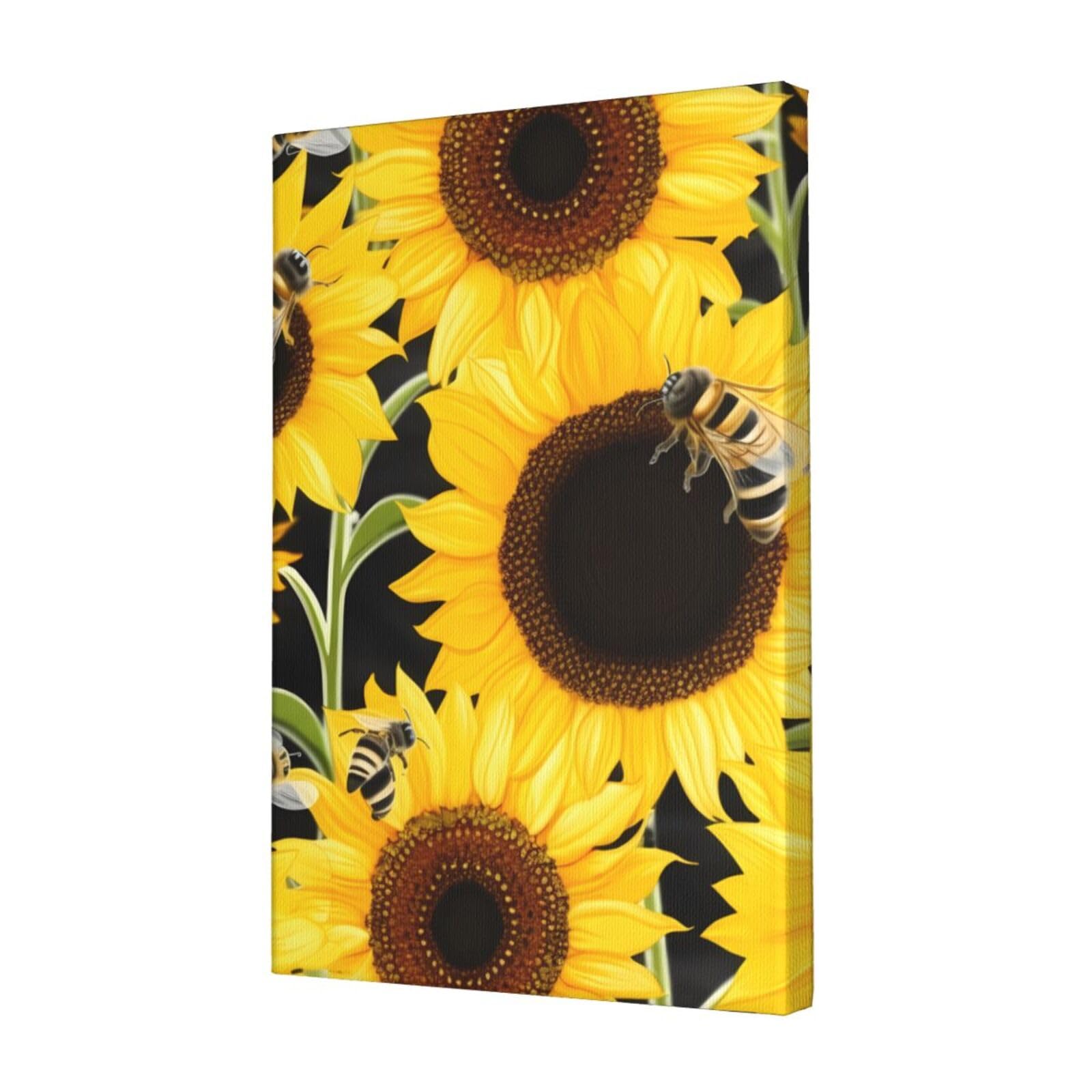 FodPand Sunflower Bees Canvas Wall Art for Living Room Wall Decor 12"x18" Modern Artwork Painting Pictures Hanging Canvas Prints Aesthetic Wall Art for Bedroom Bathroom Office Wallart Decor