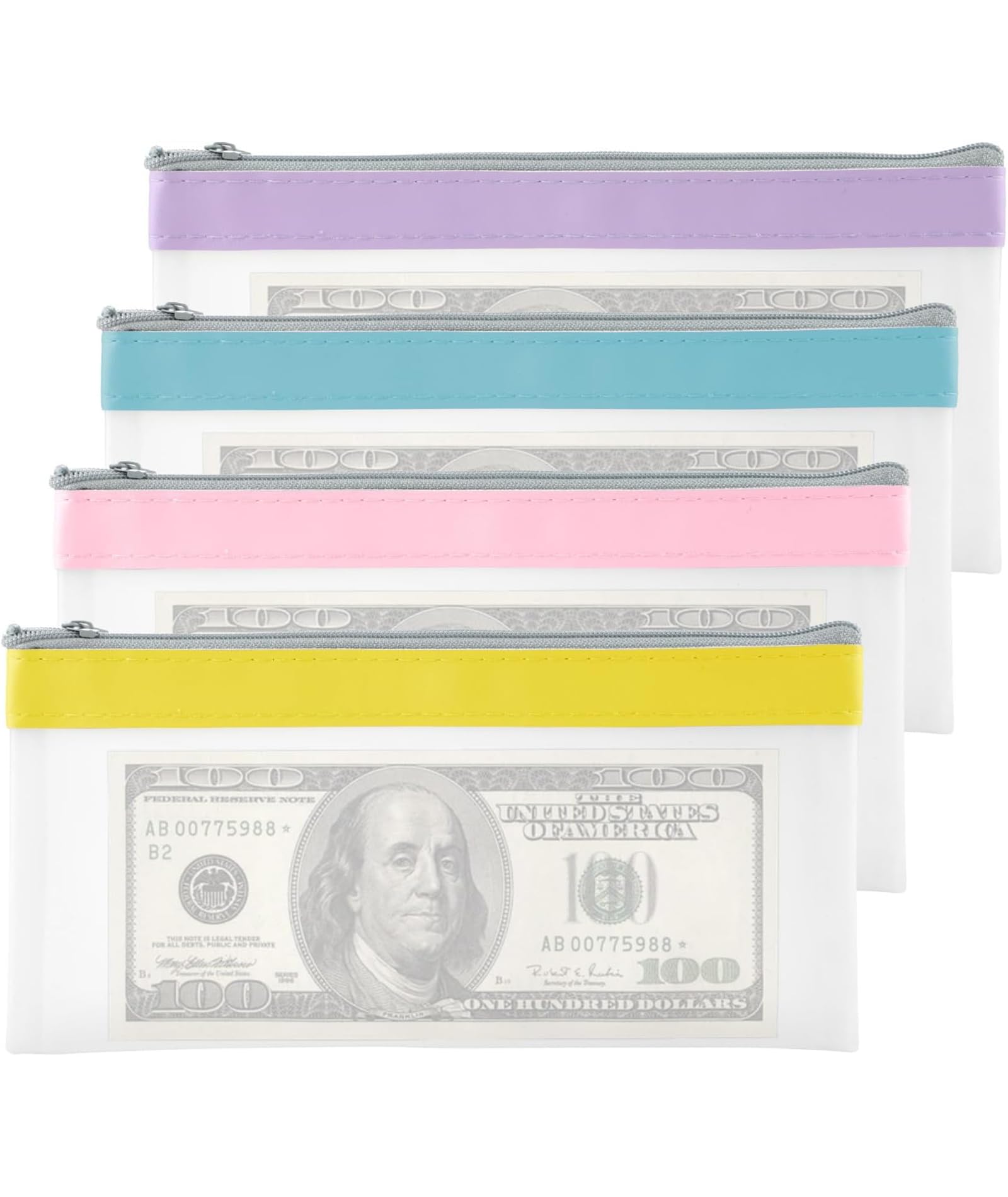 4PCS Money Bag, Cash Bag, Money Bag for Man, Transparent Zippered Pouches in Purple Blue Pink Yellow Colors, Secure Storage for Cash Credit Cards Passport Jewelry Travel Essentials-image-35