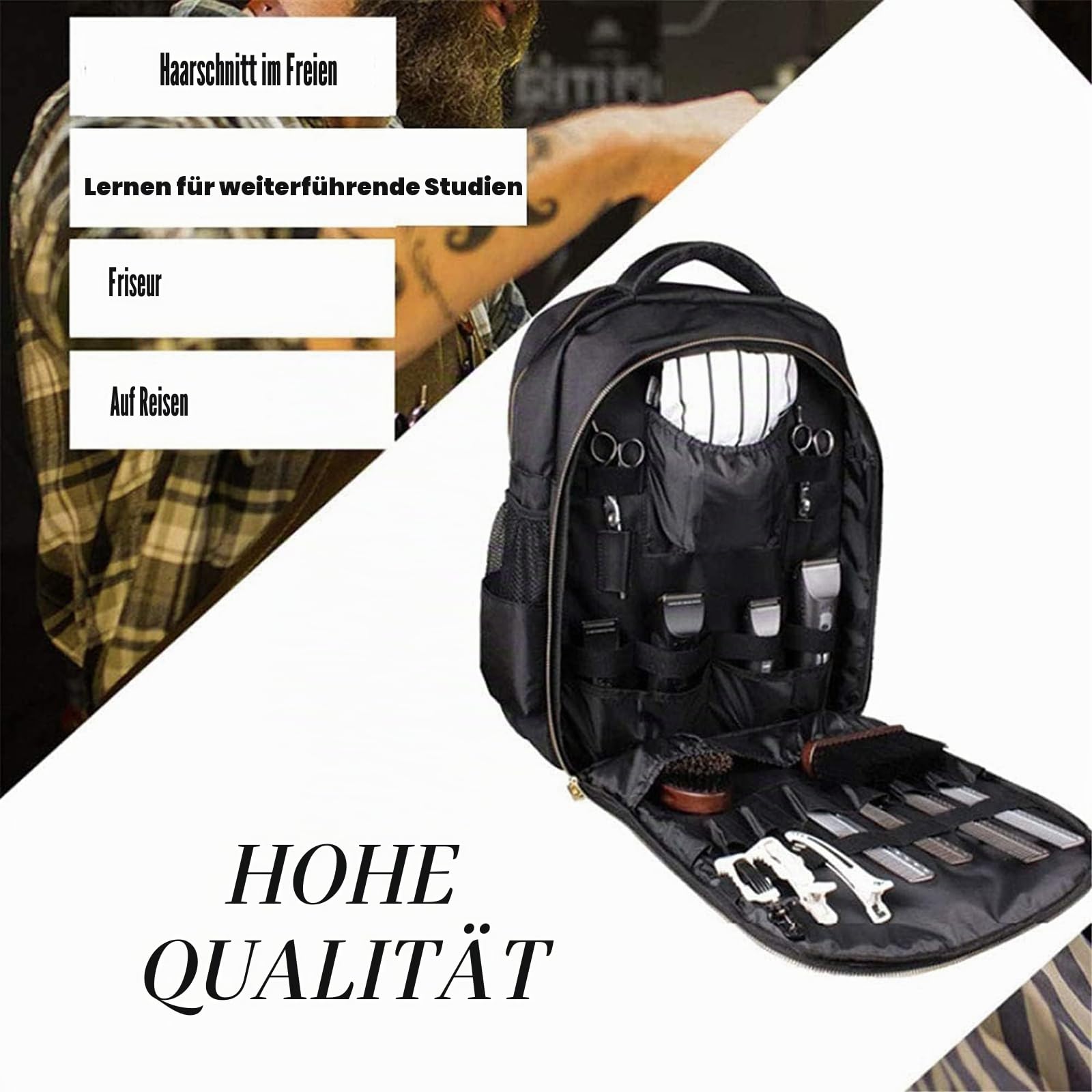 Barber Clippers Rucksack Tasche für Friseur, Friseurtasche Haarwerkzeuge Organizer Schwarz Barber Bag Barber Case Wasserdicht Friseur Tasche Friseurkoffer Tragbare Barber Rucksack