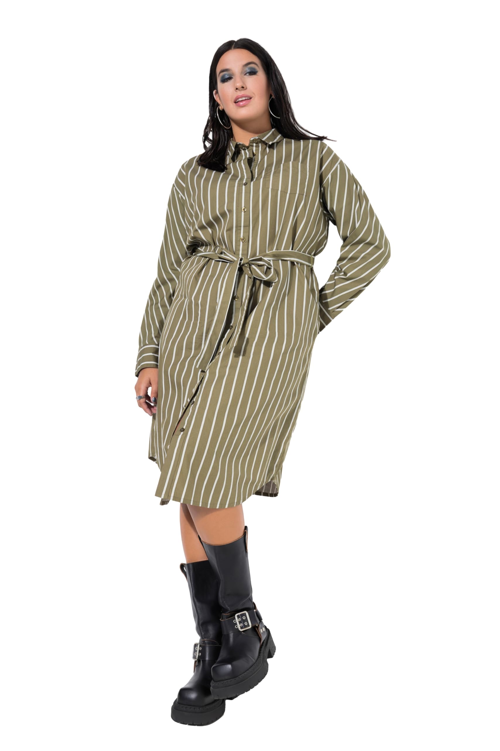 Studio Untold Damen große Größen Übergrößen Plus Size Hemdblusen-Midikleid, Oversized, Streifen 843716
