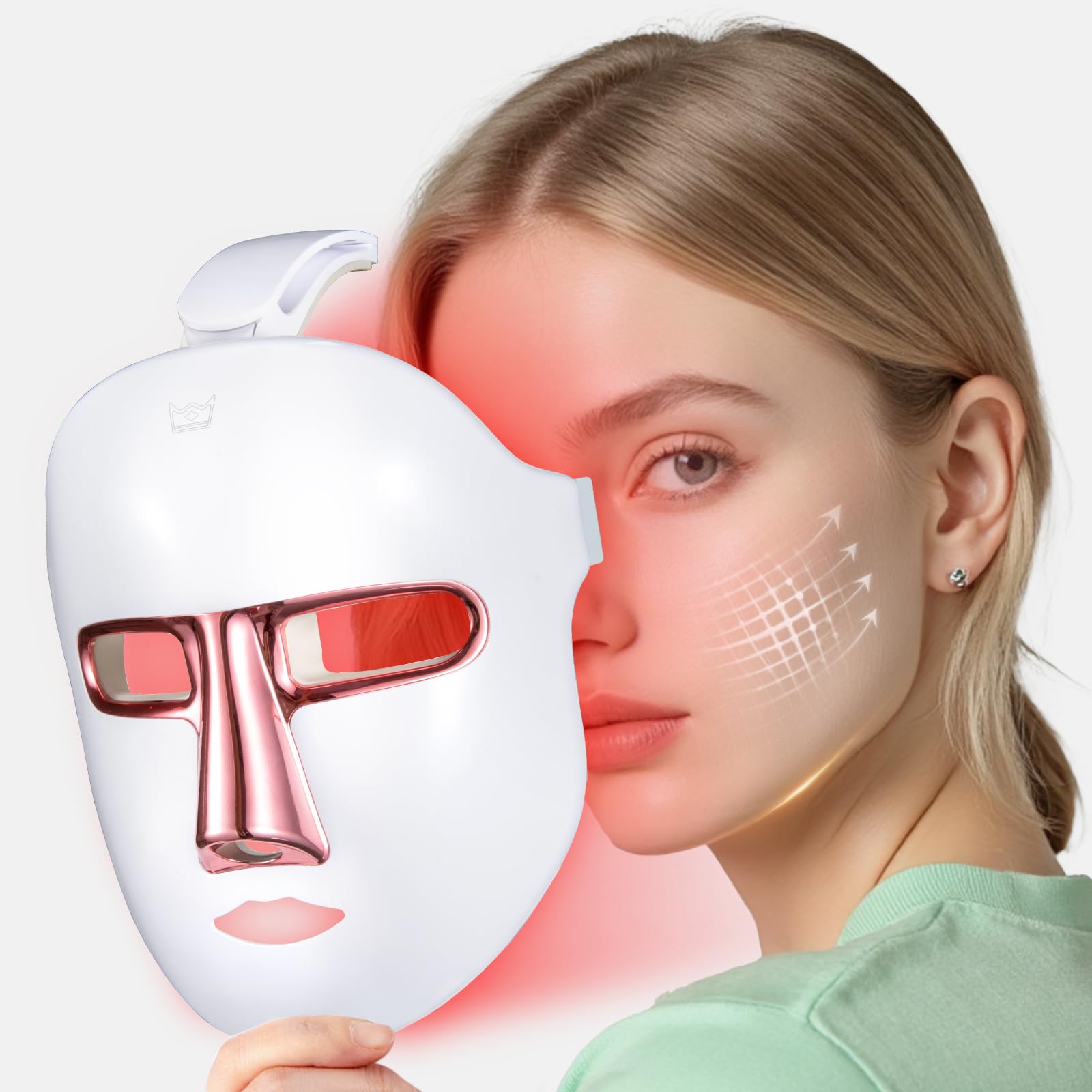 Red Light Mask for Face, 7 Color Red Light Mask with 90 LEDs, At-Home Facial Care Device, Cordless, Portable, and Rechargeable White