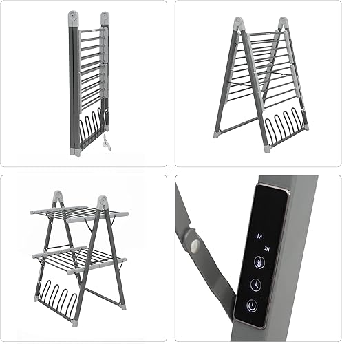 Miniatura 8 de Tendedero Eléctrico con Calefacción para Secar Ropa, Secador de Prendas Plegable con Temporizador de Apagado Automático, Tendedero para Ropa,