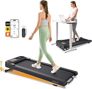 Smart Treadmill with 9% Auto Incline, Hiking and Running Walking Pad Treadmills for Home Office, Treadmill with UREVO APP, AI Powered Music Course, HIIT Programs Synced to Scenic Route, One-Click Mute