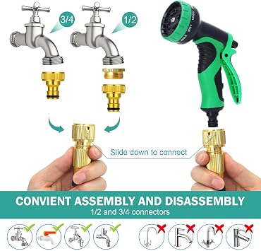 Expandable Hose Pipe 100FT, Upgraded 3-Layer Latex, Garden Hose with 3/4&1/2 Metal Fittings, No-Kink, 10 Function Spray, Flexible Water Hose for Gardening, Cleaning & Washing(100ft/30m
