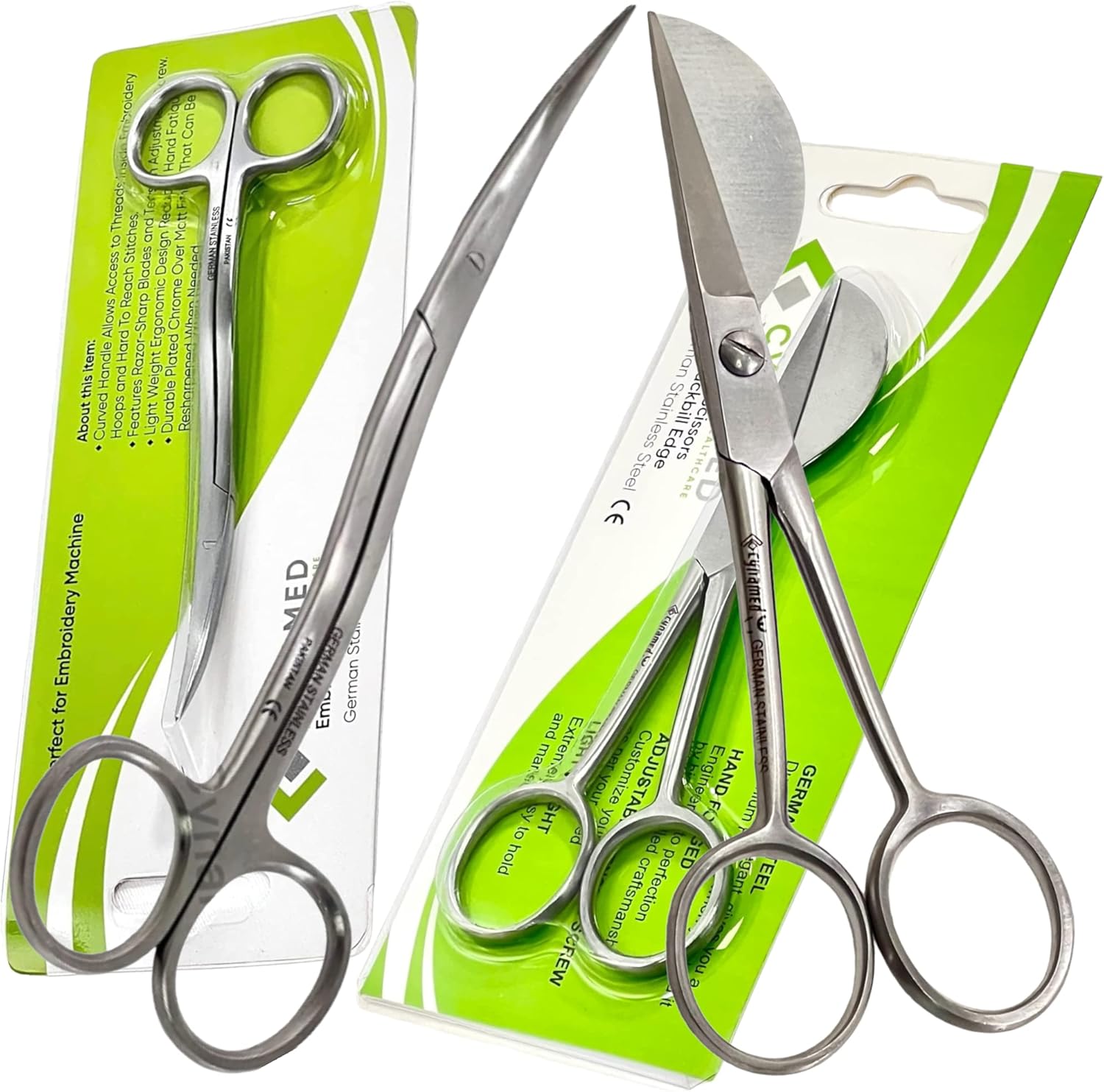 Applique Scissors 5" With Duckbill Edge Shaped Paddle Machine Embroidery Double Curved 6" For Art,Crafting, Fabric,Needlework Embroidery (Curved Embroidery 6"+ Applique 5")