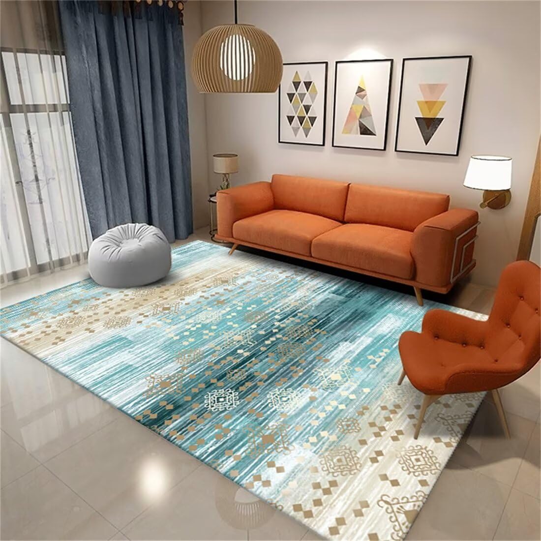 Tapis de salon lavable en machine et résistant aux taches bleu 50x70 cm