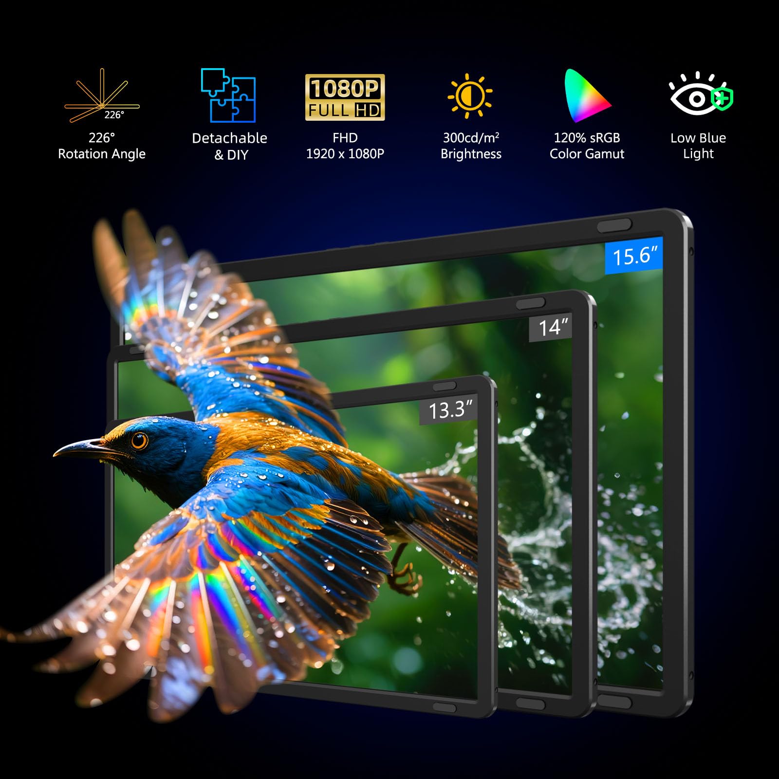 Tauvian 15.6" Laptop Screen Extender, FHD 1080P IPS Portable Triple Monitor for Laptops 13.3"-17.3", USB-C/HDMI Plug & Play, 120% sRGB Low Blue Light Detachable Monitor Extender for Windows/MacOS — view 2
