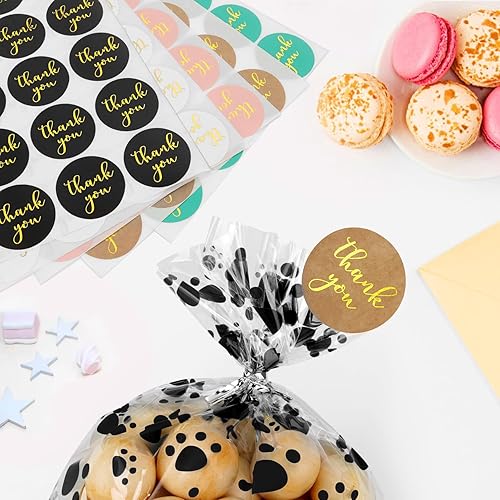 Miniatura 5 de VALUCKEE 100 bolsas de celofán con estampado de patas de perro de mayor capacidad, bolsas de golosinas para perros y gatos con calcomanías, bolsas
