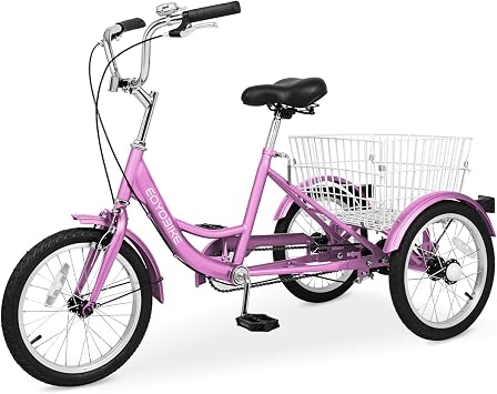 Slsy 16 inch Tricycle Trike Bike Perfect for Beginner Riders, 3 Wheel Bikes | Single Speed, Low Step-Through Frame, Stable Three-Wheeled Bicycle with Adjustable Seat Height and Rear Basket