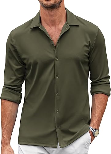 COOFANDY Camisa casual con botones para hombre, sin arrugas, camisa de vestir de manga larga