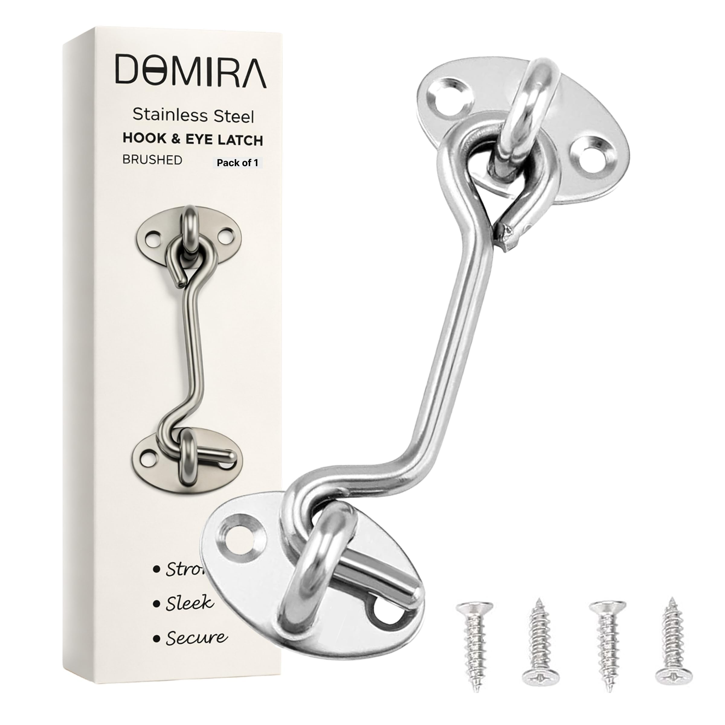 Domira Hook & Eye Latch - Heavy Duty Stainless Steel Door Lock | 3, 4, 6, 8 Inch | Gate Hook and Eye Latch for Doors, Sheds, Windows, Barns, Sliding Doors, and Wooden Gates (Chrome) (8 Inch)