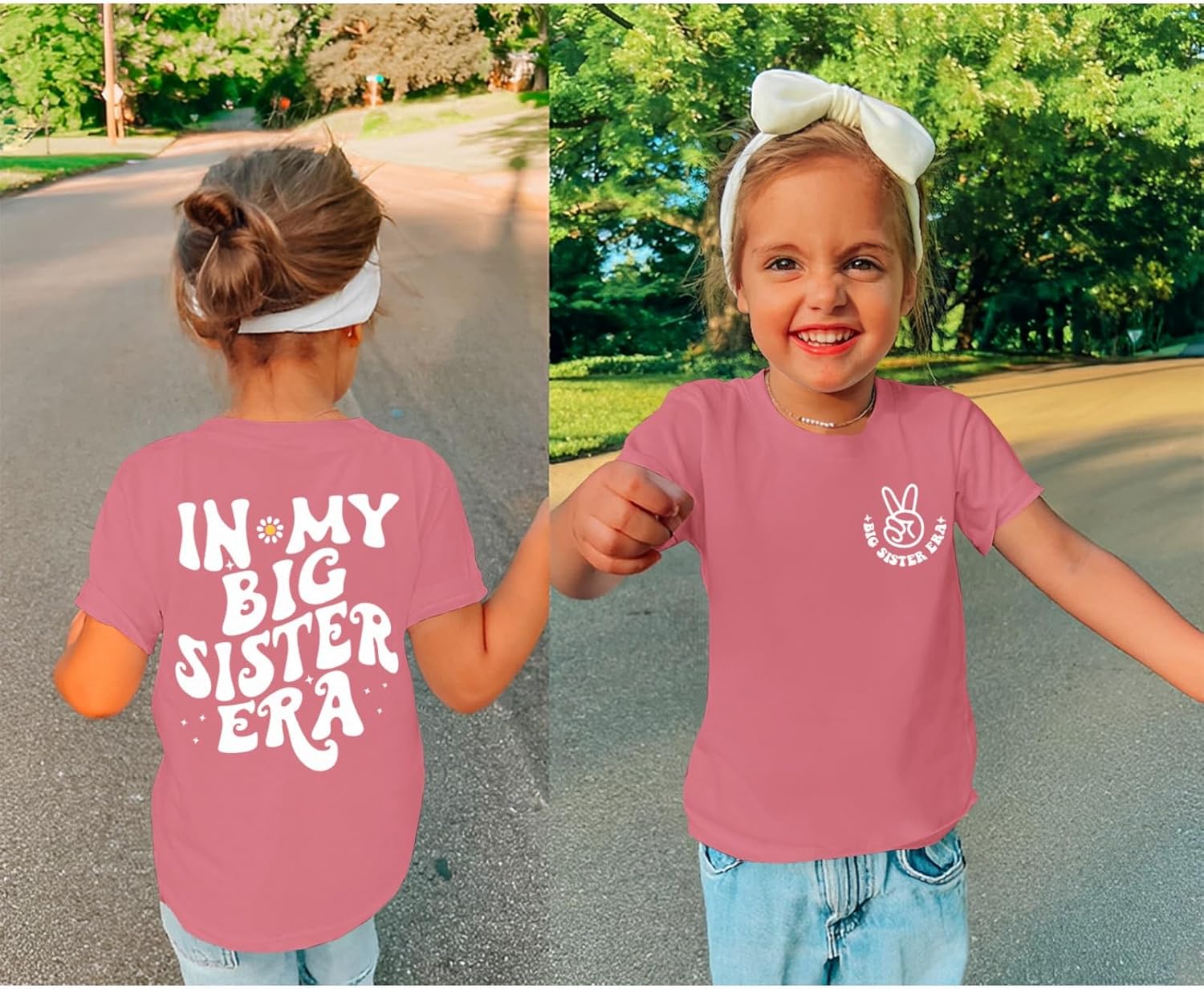 KEKEMI in My Big Sister Era Graphic Shirt Toddler Girl Promoted to Be Big Sis T-Shirt Baby Peace Graphic Short Sleeve Tee Top - Image 3
