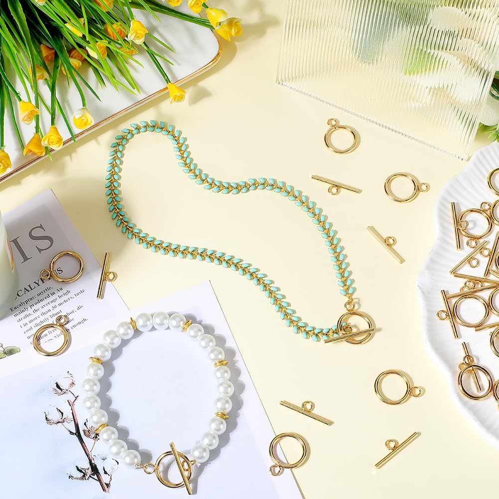SUNNYCLUE 1 Box 30 Sets Real 18K Gold Plated Clasps Stainless Steel Toggle Clasp T-Bar O-Ring Links Closures Round Metal OT Clasp for Jewelry Making Clasps Connectors DIY Crafts Necklace Bracelet - Image 4
