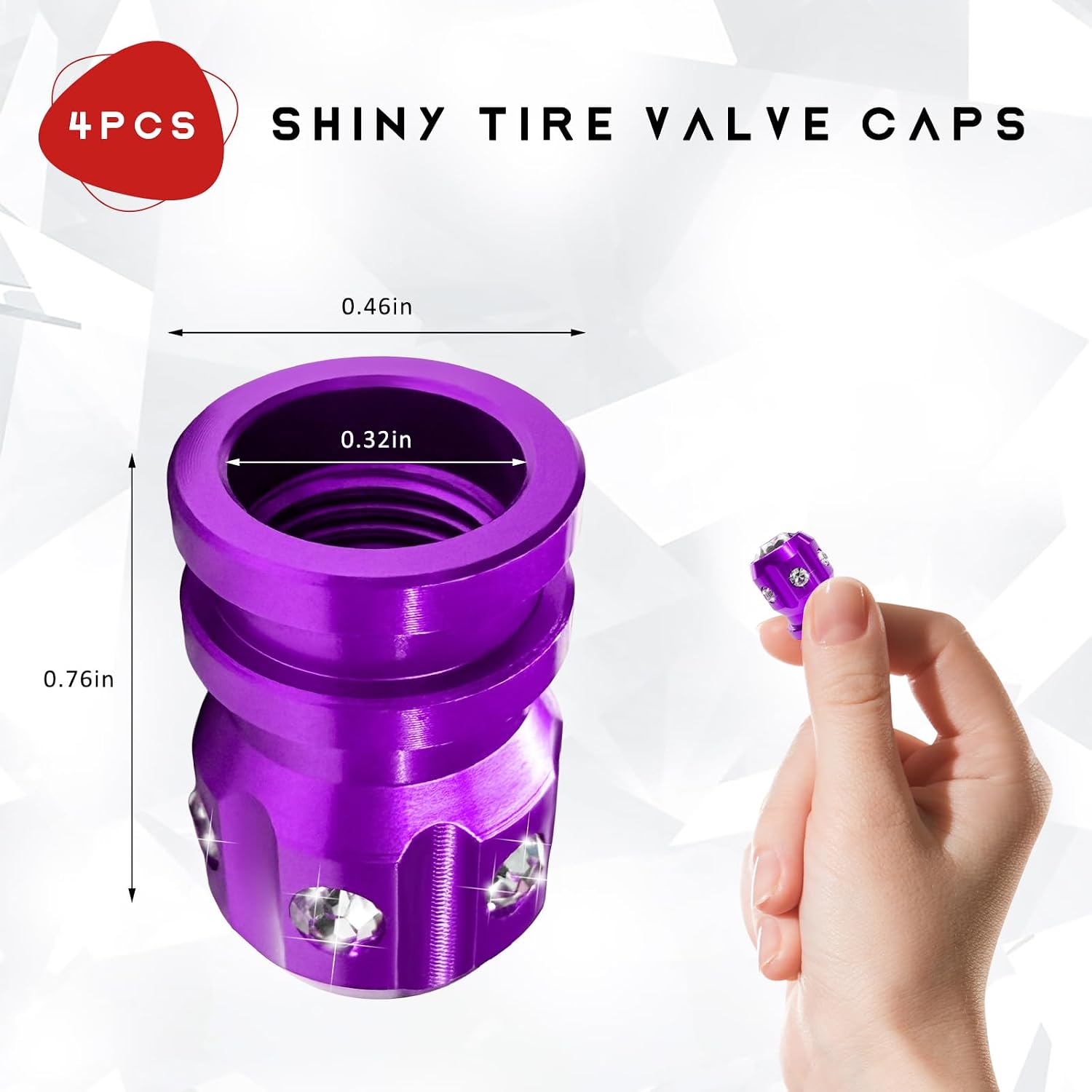 4 PCS Tire Valve Caps, Sparkly Rhinestone Dustproof Auto Tire Valve Stem Cover, Corrosion-Resistant Aluminum Alloy Tyre Air Cap Exterior Decoration for Cars SUVs Trucks (Purple) image 2