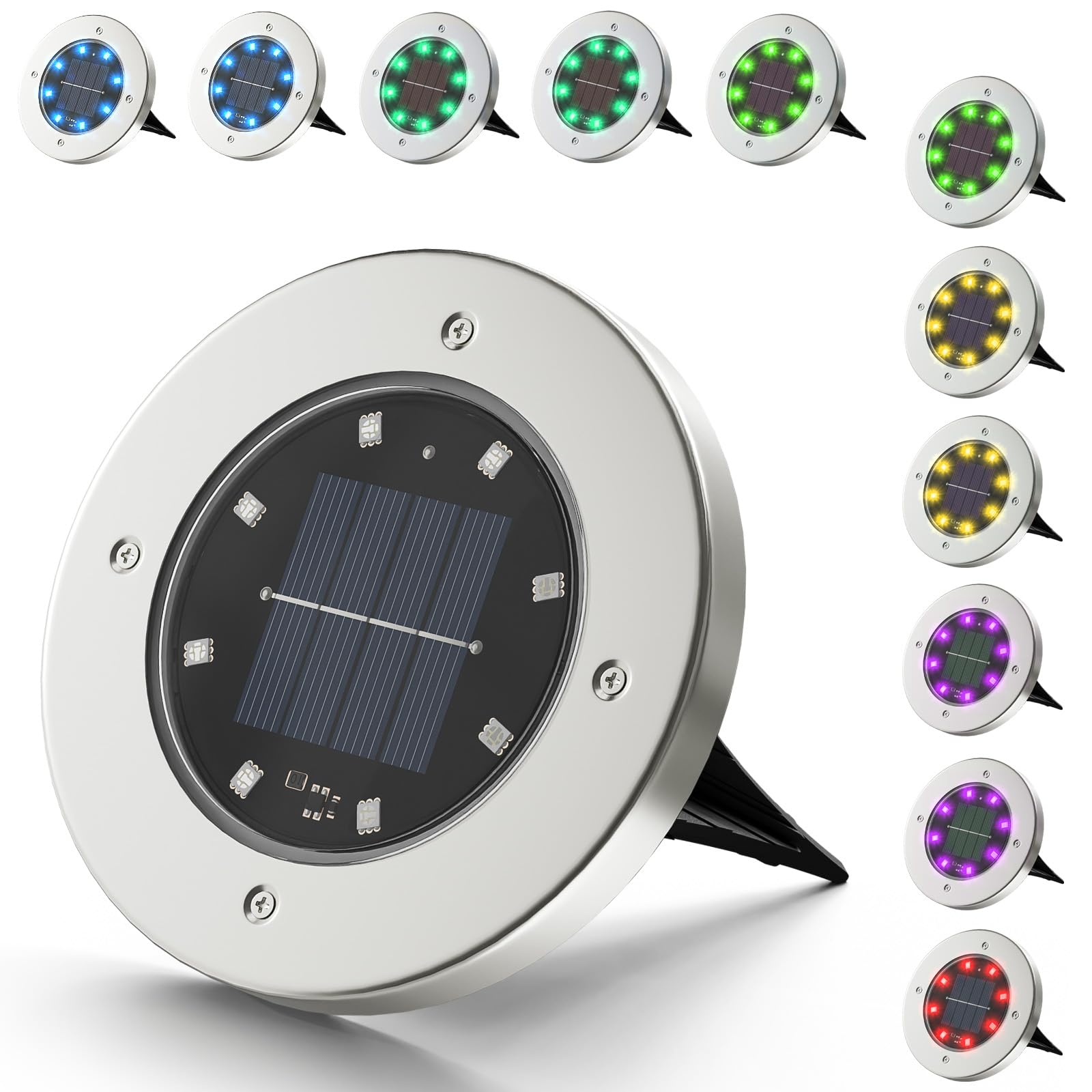 INCX 2 Pack 4.6 Inch Solar Ground Lights Outdoor, Waterproof, RGB