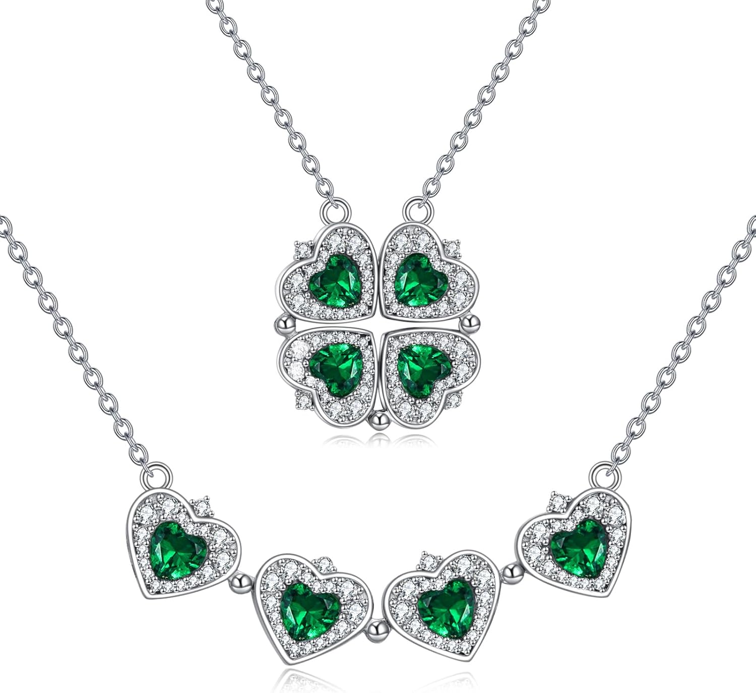 Birhstone Clover Necklace Diamond Lucky Four Leaf Clover Heart Pendant Necklace Jewelry Gifts for Women