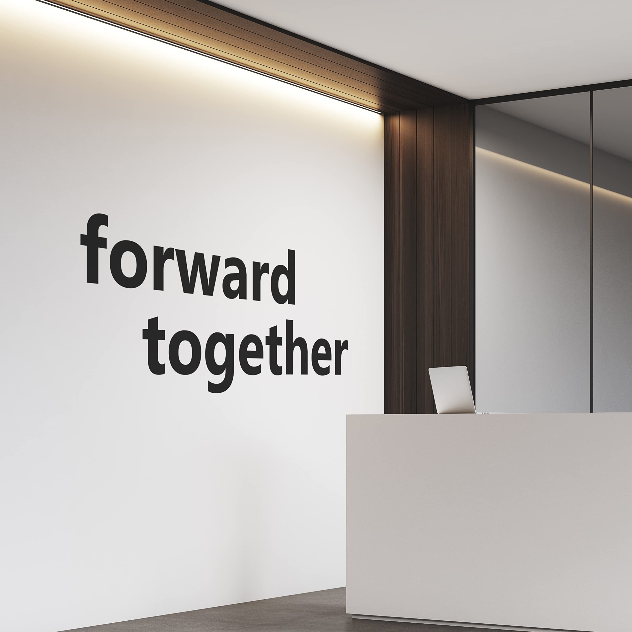 Calcomanía motivacional e inspiradora para pared de oficina, citas de vinilo para negocios, palabras de trabajo en equipo y decir decoración positiva (hacia adelante juntos)