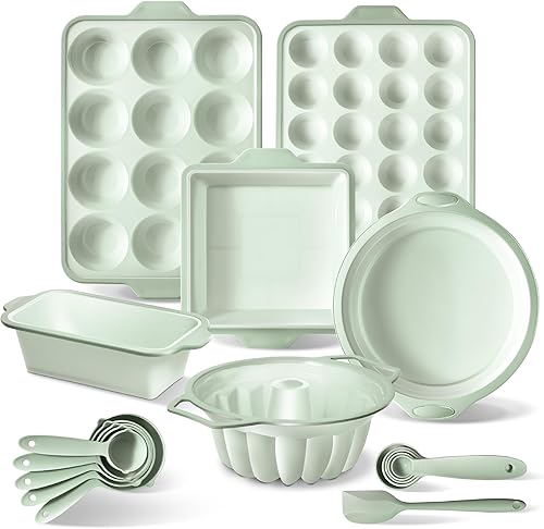 Miniatura 10 de COOK WITH COLOR Juego de 17 piezas de moldes de silicona para hornear - Moldes de silicona antiadherentes y fáciles de limpiar para magdalenas para