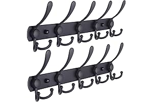 Dseap 5 TriHooks Coat Rack Wall Mounted Heavy Duty Black (2 Packs)