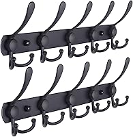 Dseap Wall Mounted Coat Rack - 5 Triple Hooks Heavy Duty Stainless Steel Black, 2 Packs for Entryway Bathroom Mudroom Towels Coats