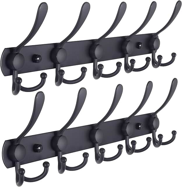 Dseap Coat Rack Wall Mounted - 5 Tri Hooks, Heavy Duty, Stainless Steel,...