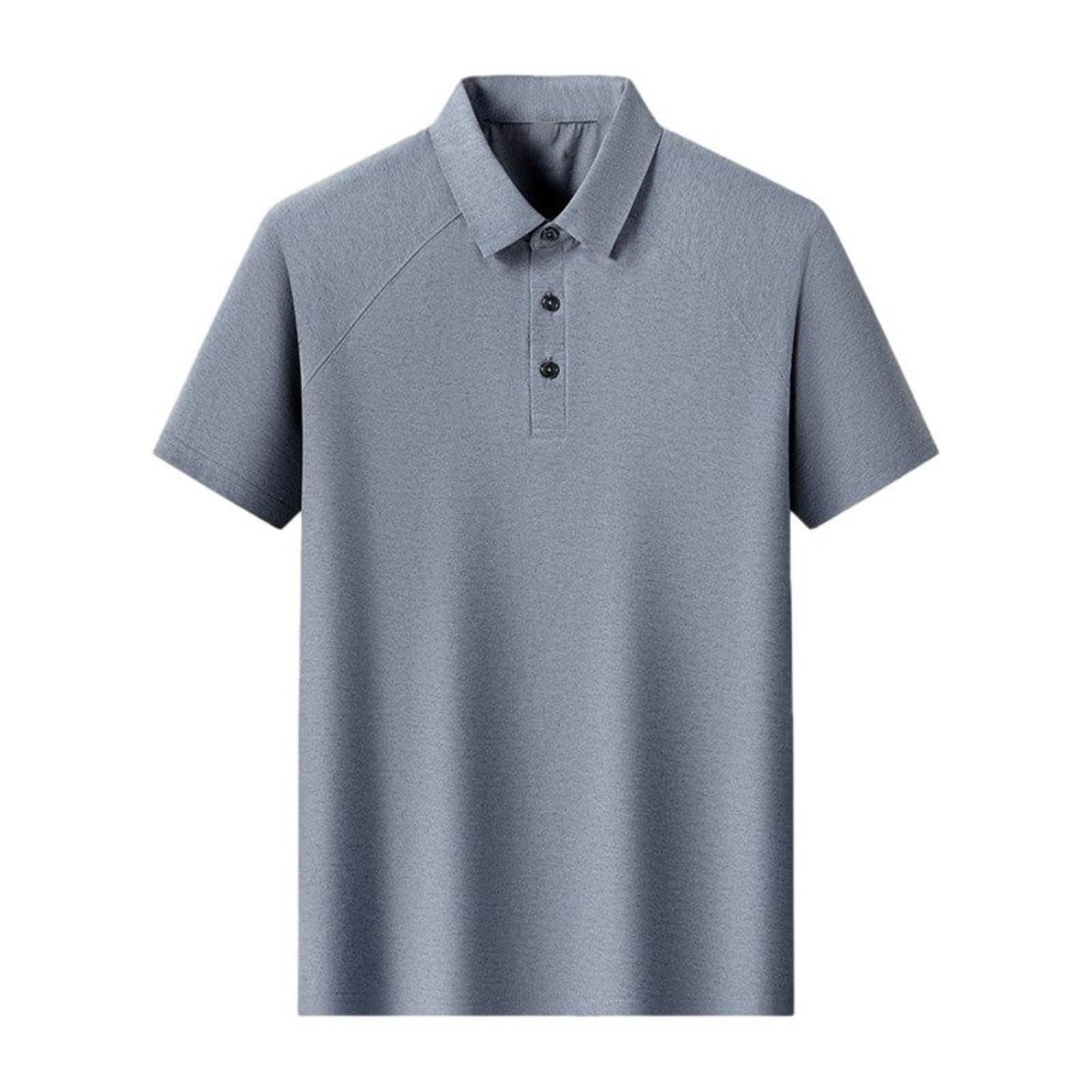 Polo de manga corta de seda de hielo liso para hombre, ajuste recto para uso diario en la oficina