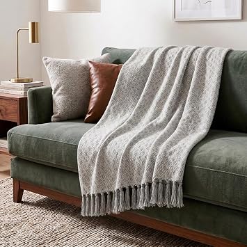 Americanflat 50x60 Throw Blanket - Soft and Breathable Cotton Throw Blanket for Couch, Bed, Chair - Decorative Blankets Perfect for Home, Office, or Outdoor Use - Grey and White Mini Diamond Design