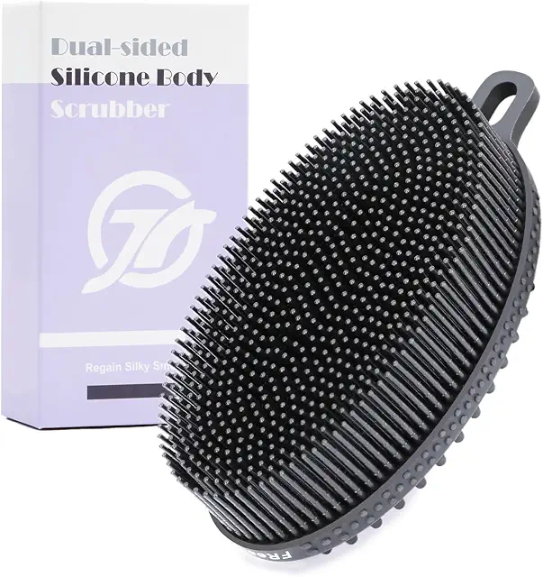 FREATECH Silicone Body Brush - Double Sided Scrub for Exfoliation & Massage, Black