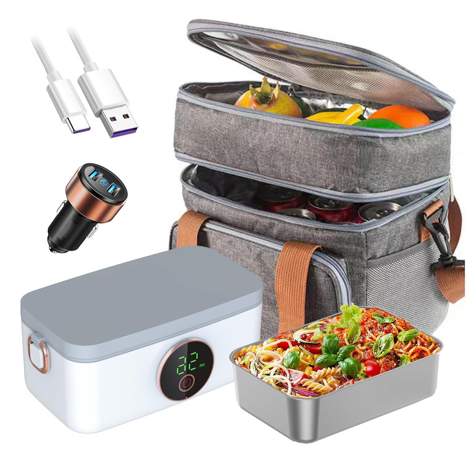 Fiambrera Electrica 24v Camion Recargable E Inalámbrico, Fiambrera Termica Comida Caliente Portátil Y Con Batería De 16000 mAh, Tartera Electrica Comida Trabajo