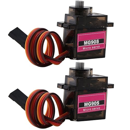 Paquete de 2 micro servomotores MG90S con engranaje de metal 9G para helicóptero, avión, barco, robot inteligente, controles de automóvil (1, ángulo