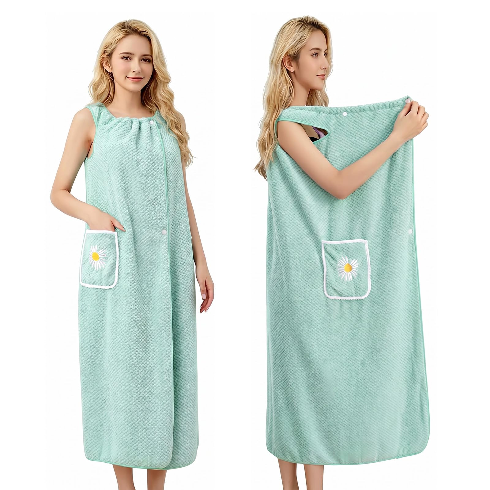 NIFTYY Women's Wrap Around Bath Towel Dress - Adjustable Straps Coral Velour Robe, Super Soft Microfiber, Quick Dry for Spa, Beach, Swimming Pool, After Shower and Hotel (blue)