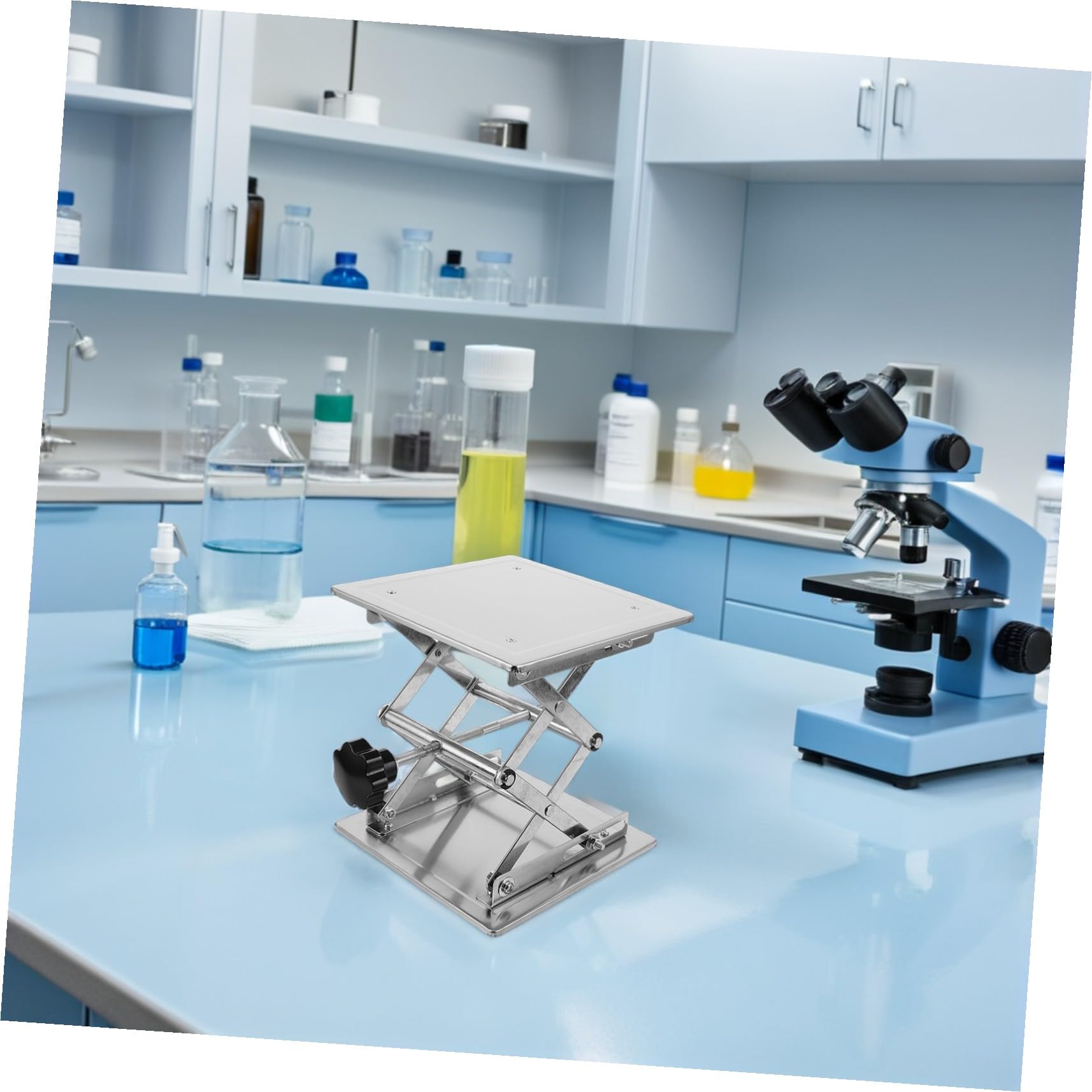 Plataforma Elevadora Manual de Acero Inoxidable Mini Gato de Laboratorio Soporte de Elevación para Experimentos el Aula