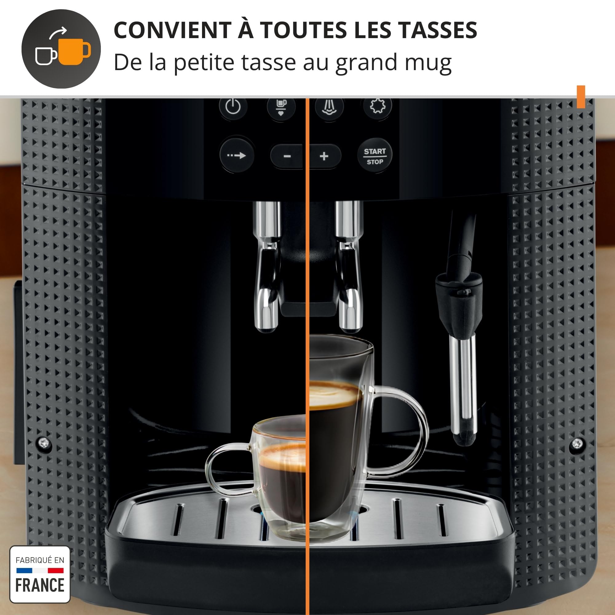 Machine a Cafe KRUPS grain, 1.7 L, Cafetiere espresso, Buse vapeur pour Cappuccino, 2 tasses en simultané, Essential YY8135FD, Noir