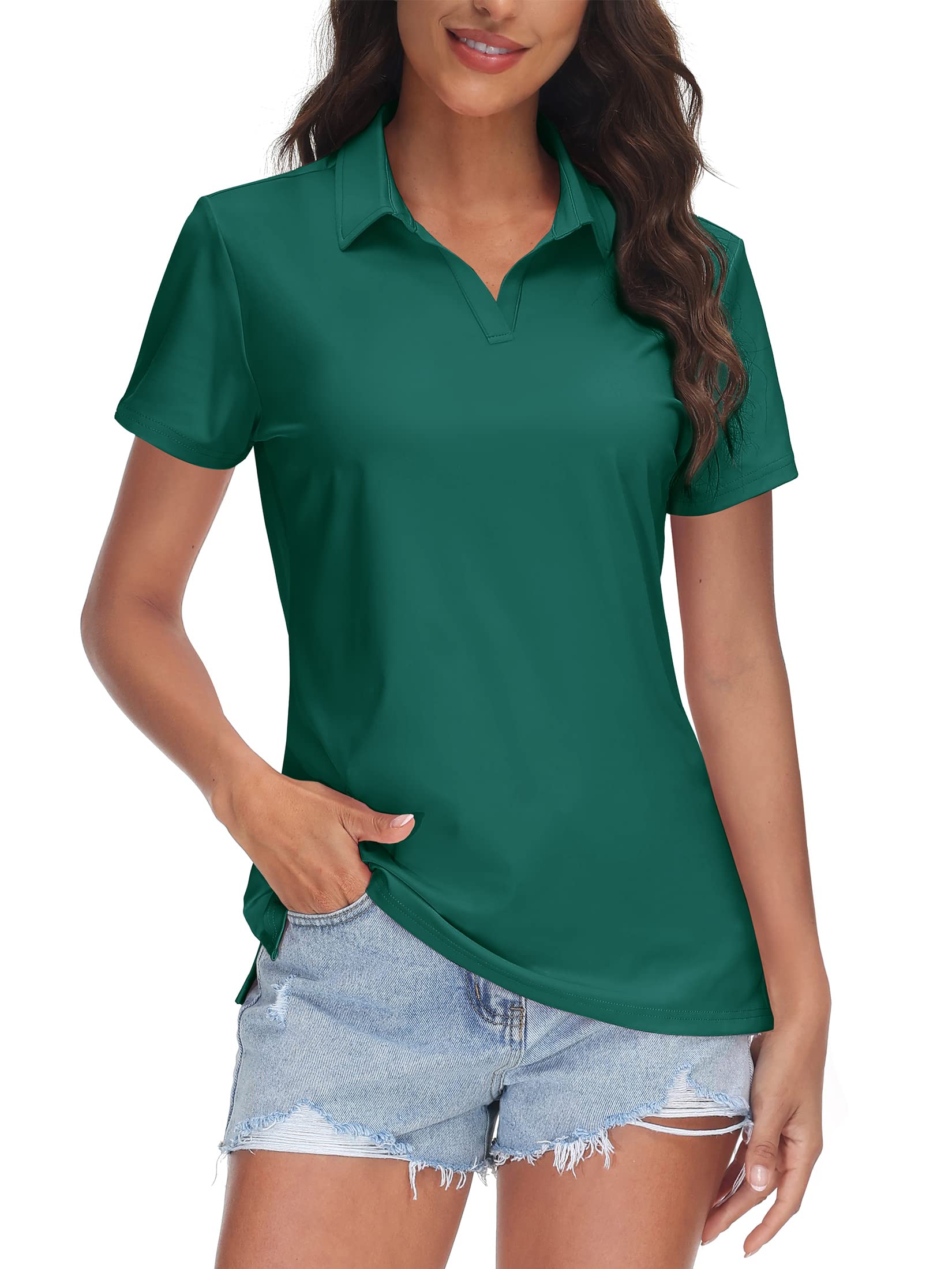 TACVASEN Women's V-Neck Polo Shirts UPF 50+ Short Sleeve Sun Protection Quick Dry Golf Polos Collared Shirt