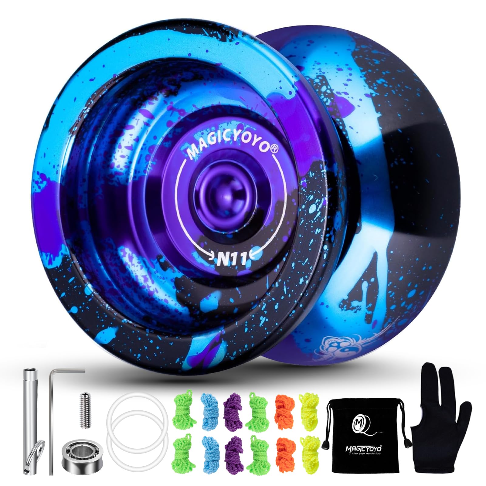 MAGICYOYO Dual Purpose Yoyo N11 Responsive Yo Yo for Kids 8-12 or Above & Unresponsive Bearing Kit for Advanced + Protect Glove + Bag + 12 Replacement